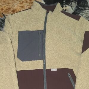 FIGS Beige and Brown Fleece Jacket